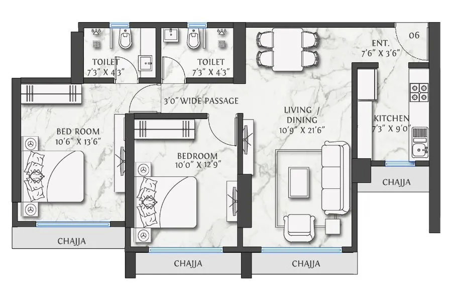 Vora Icon Unit plan - 831 sq.ft.